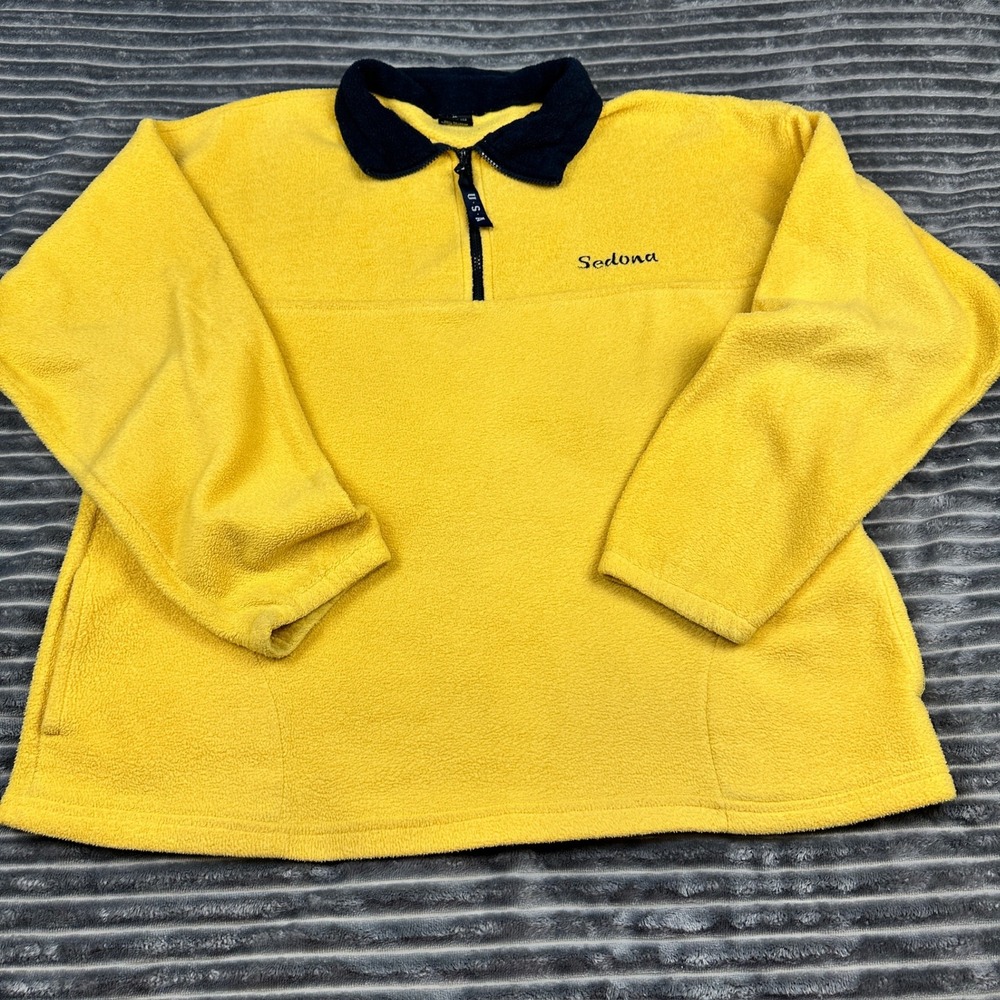 Vintage Sedona Fleece Pullover Quarter Zip pale Yellow Made in USA Mens XL